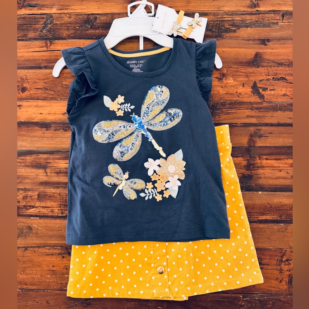 Shabby Chic Gray Top with Yellow Trim